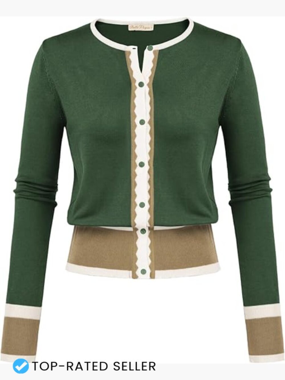 Cropped Cardigan Sweater Color Block Knit Crew Neck Long Sleeve Chic